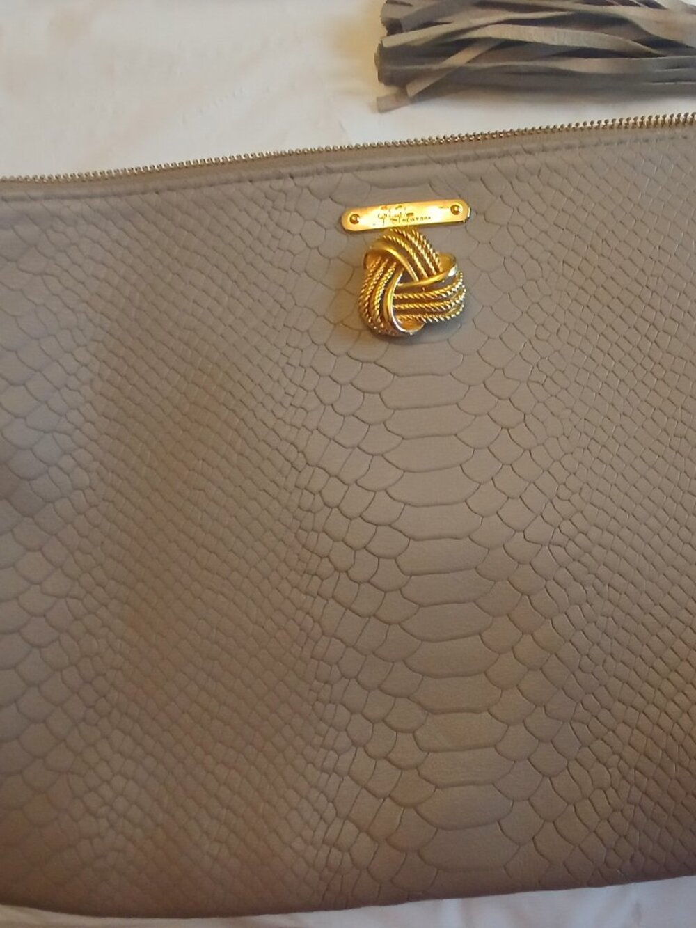 GiGi New York Python Leather All-In-One Clutch-with Napier Gold Knot addition